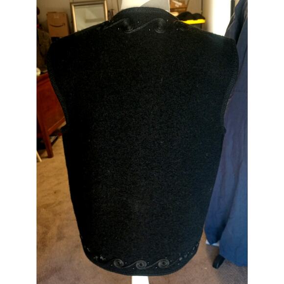 Vtg Lisa International Classic Boiled Wool Zip Vest Black on black trim Medium - Picture 3 of 9